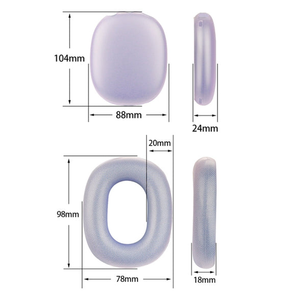 For AirPods Max Headphones 4-in-1 Silicone Replacement Cover Kit(Transparent Black)