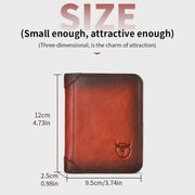 Bull Captain Men Wallet First-layer Cowhide Coin Clip RFID Retro Vertical ID Holder(Coffee)
