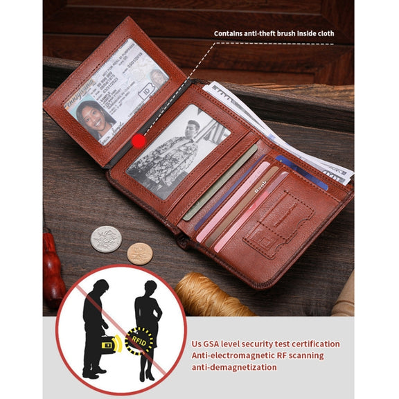 Bull Captain Men Wallet First-layer Cowhide Coin Clip RFID Retro Vertical ID Holder(Coffee)