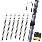 FNIRSI 9pcs/ Set Mini Soldering Station Digital Display Constant Temperature Smart Soldering Iron, Color: Blue Standard 6 Heads