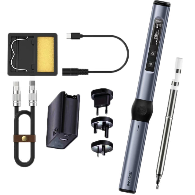 FNIRSI 9pcs/ Set Mini Soldering Station Digital Display Constant Temperature Smart Soldering Iron, Color: Blue BC2 with Power Supply