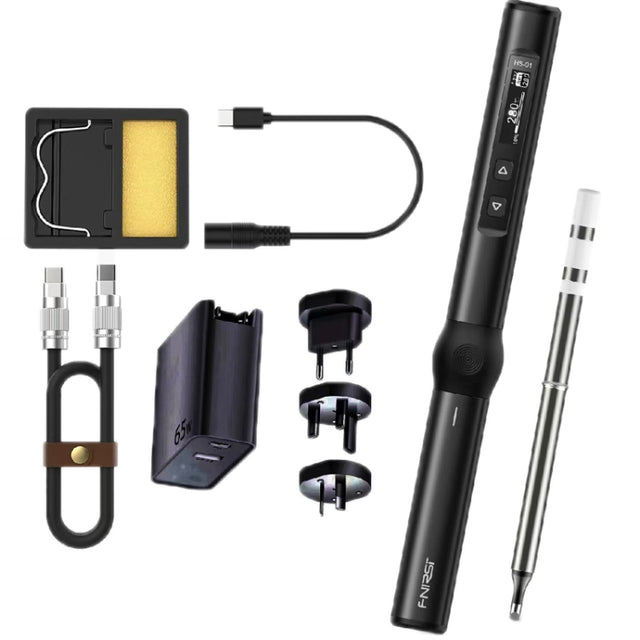 FNIRSI 9pcs/ Set Mini Soldering Station Digital Display Constant Temperature Smart Soldering Iron, Color: Black BC2 with Power Supply