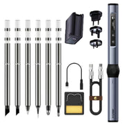 FNIRSI 14pcs/ Set Mini Soldering Station Digital Display Constant Temperature Smart Soldering Iron, Color: Blue 6 Head With Power Supply
