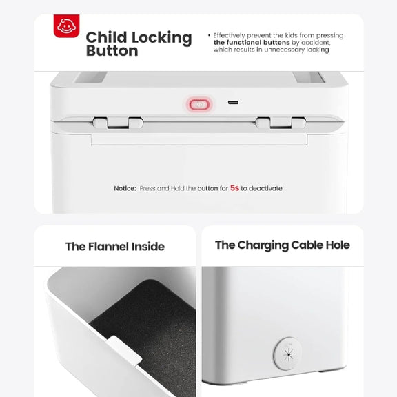 Vaydeer Metal Timed Self-Control Phone Lock Box With Child Lock And LED Display, Spec: Small White