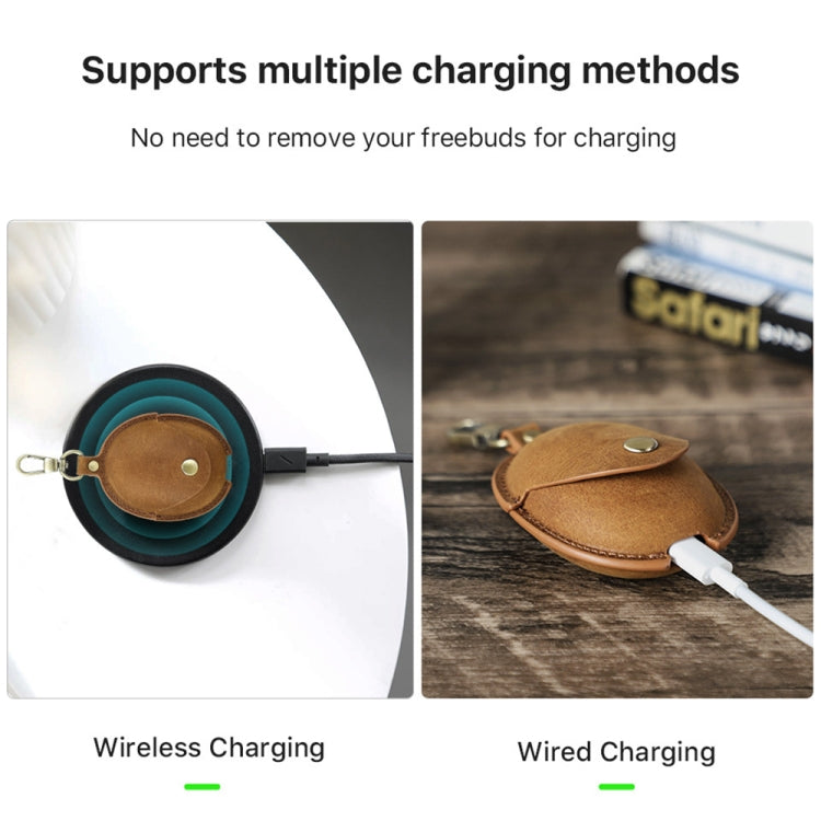 For Huawei FreeBuds 5 CONTACTS FAMILY CF1170 Cowhide Anti-Fall Bluetooth Earphone Protective Case(Brown)
