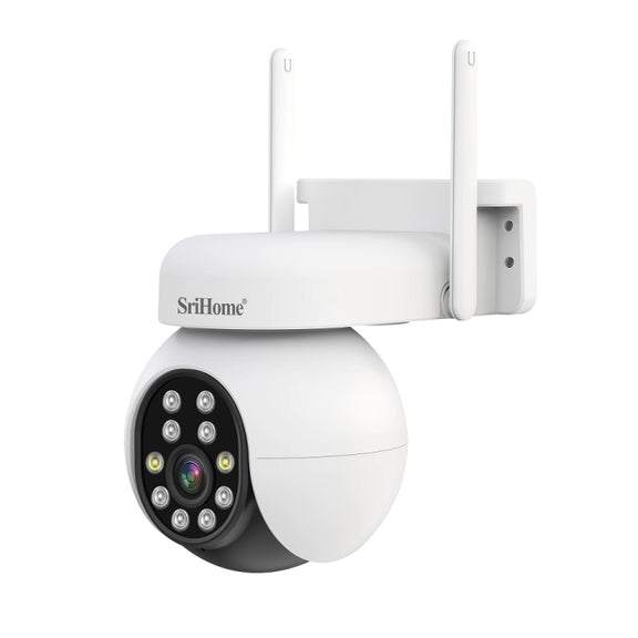 SriHome SH052 Wifi 5MP Wireless PTZ IP AI Auto Tracking Sound&Light Alarm Starlight Color Night Vision Outdoors Surveillance Camera, Plug: EU