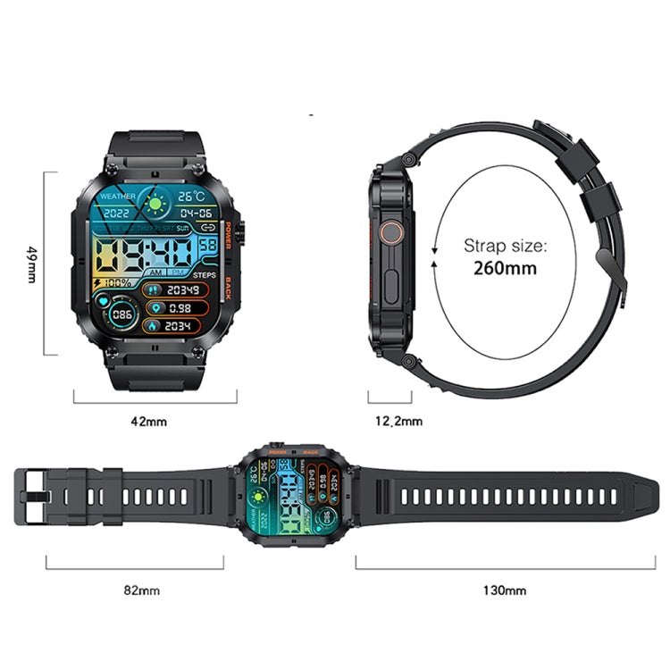 K57 Pro 1.96 Inch Bluetooth Call Music Weather Display Water-resistant Smart Watch, Color: Black