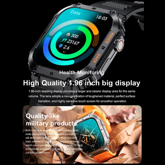 K57 Pro 1.96 Inch Bluetooth Call Music Weather Display Water-resistant Smart Watch, Color: Black