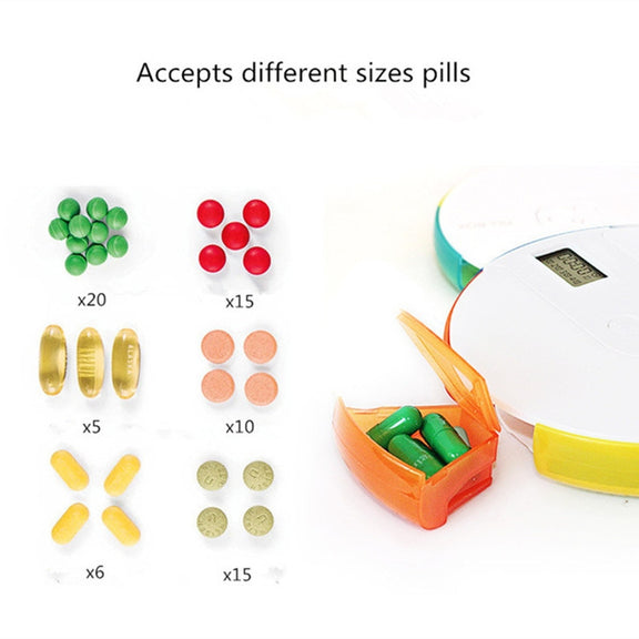 One Week Portable Timing Smart Pill Boxes Elder Reminding Electronic Medicine Box(Rainbow)