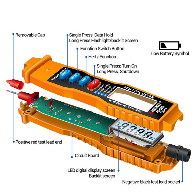 ANENG A3003 Multi-Function Pen-Type High-Precision Smart Multimeter(Orange)