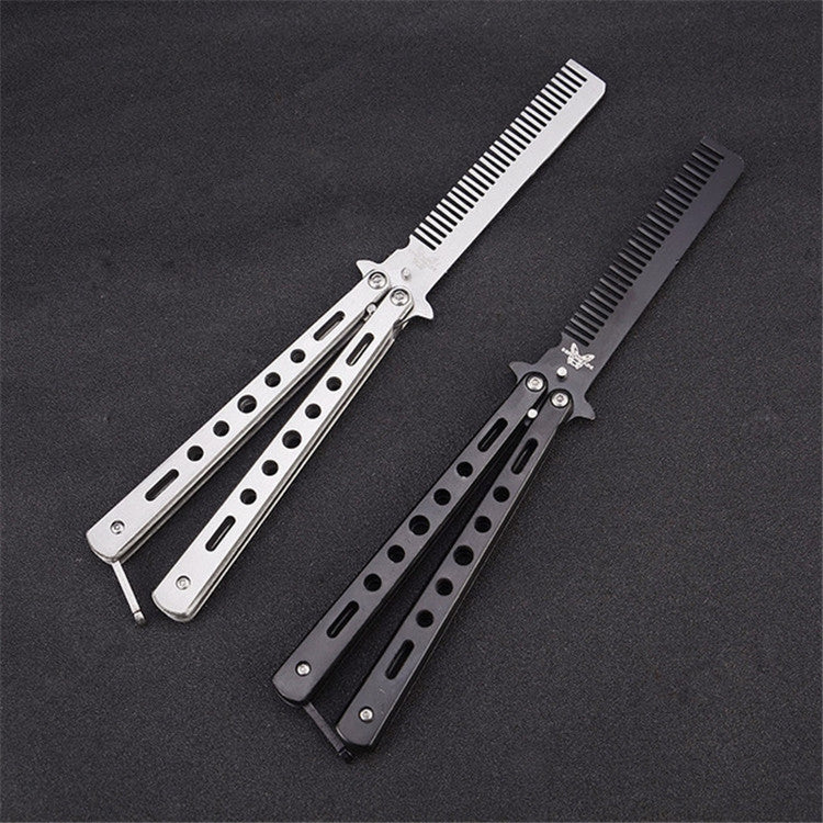 Salon Stainless Steel Practice Comb Practice Knife (Uncut) Butterfly Comb(Black)