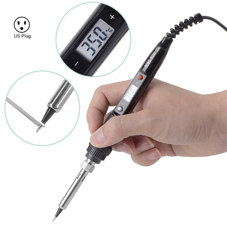 908S 80W LCD Thermostat Soldering Iron Constant Temperature Soldering Iron, Plug Type:US Plug(Black)
