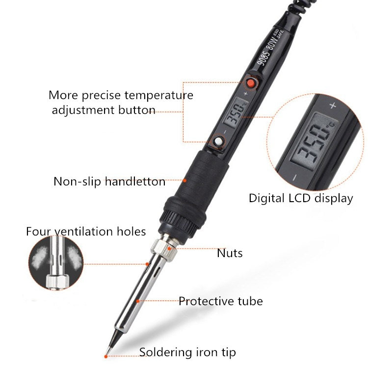 908S 80W LCD Thermostat Soldering Iron Constant Temperature Soldering Iron, Plug Type:US Plug(Black)