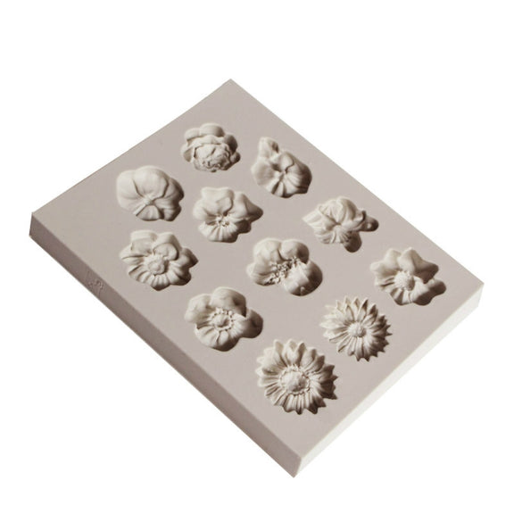 2 PCS Fondant Cake Silicone Mold Chocolate Mold DIY Trumpet Flower Sun Flower Baking Decoration(Gray)