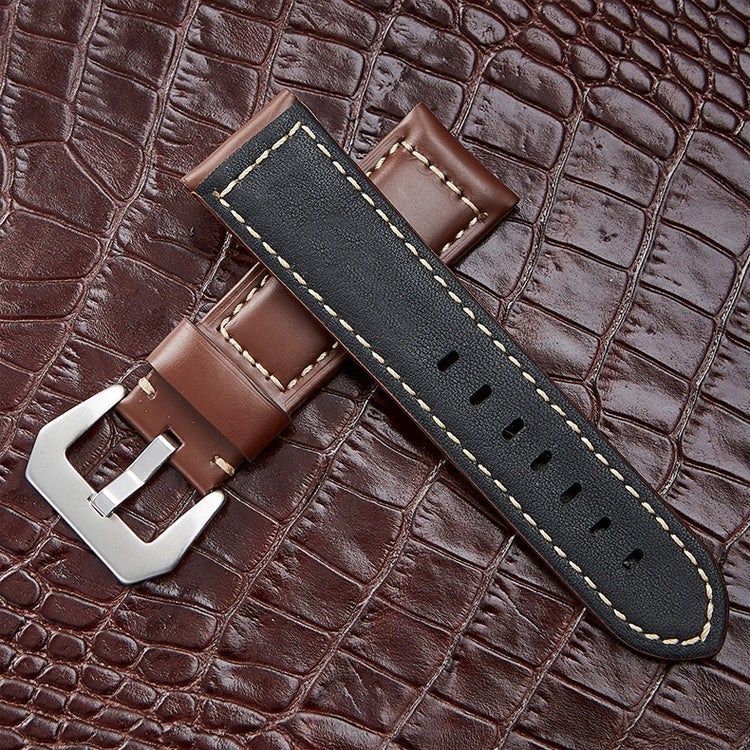 Crazy Horse Layer Frosted Black Buckle Watch Leather Watch Band, Size: 24mm (Light Brown)