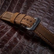 Crazy Horse Layer Frosted Black Buckle Watch Leather Watch Band, Size: 24mm (Light Brown)