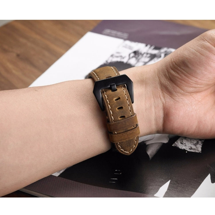 Crazy Horse Layer Frosted Black Buckle Watch Leather Watch Band, Size: 24mm (Light Brown)