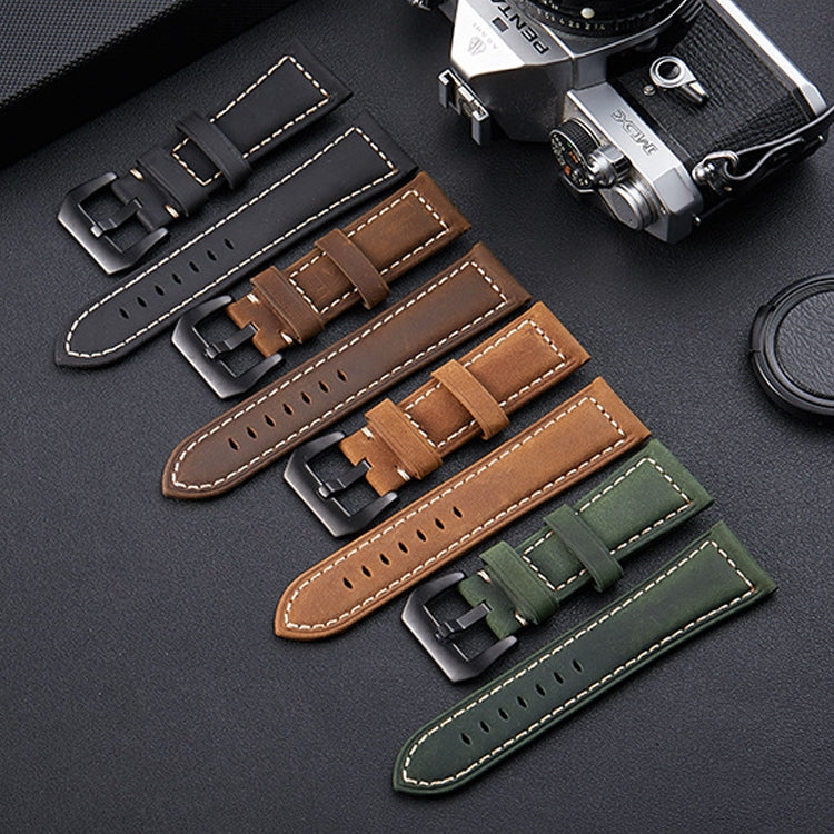 Crazy Horse Layer Frosted Silver Buckle Watch Leather Watch Band, Size: 24mm (Black)