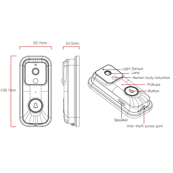 Anytek B60 720P Smart WiFi Video Visual Doorbell, Support APP Remote & PIR Detection & TF Card(White)