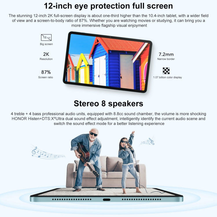Honor Pad 8 HEY-W09 WiFi, 12 inch, 4GB+128GB, Magic UI 6.1 (Android S) Qualcomm Snapdragon 680 Octa Core, 8 Speakers, Not Support Google(Mint Green)
