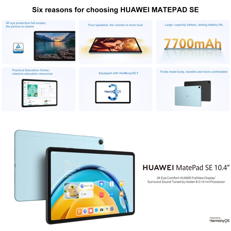 HUAWEI MatePad SE Wi-Fi, 10.4 inch, 6GB+128GB, HarmonyOS 3 Qualcomm Snapdragon 680 Octa Core, Support Dual WiFi / BT, Not Support Google Play(Black)