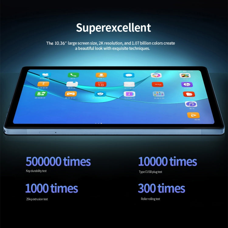 BDF P60 4G LTE Tablet PC, 10.36 inch, 8GB+128GB, Android 11.0 MTK6762 Octa Core, Support Dual SIM & Bluetooth & WiFi, EU Plug(Blue)