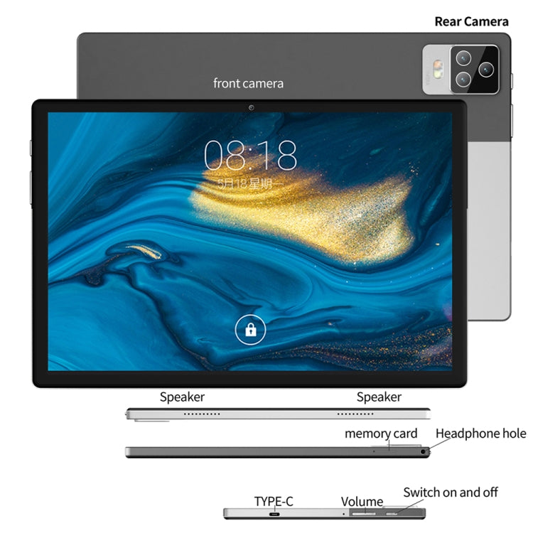 BDF P70 4G LTE Tablet PC, 10.1 inch, 8GB+128GB, Android 12.0 MTK6762 Octa Core, Support Dual SIM & Bluetooth & WiFi, EU Plug(Gold)