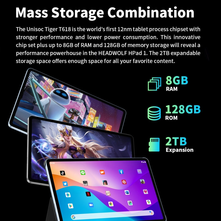 HEADWOLF Hpad1 4G LTE, 10.4 inch, 8GB+128GB, Android 11 Unisoc T618 Octa Core up to 2.0GHz, Support Dual SIM & WiFi & Bluetooth, Global Version with Google Play, US Plug(Blue)