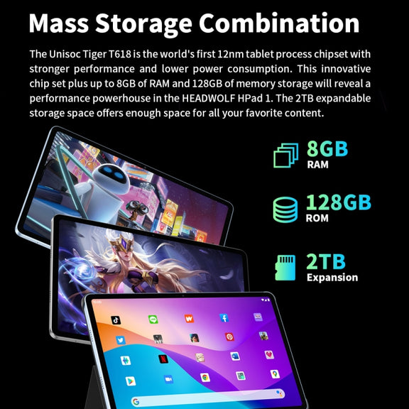 HEADWOLF Hpad1 4G LTE, 10.4 inch, 8GB+128GB, Android 11 Unisoc T618 Octa Core up to 2.0GHz, Support Dual SIM & WiFi & Bluetooth, Global Version with Google Play, US Plug(Blue)