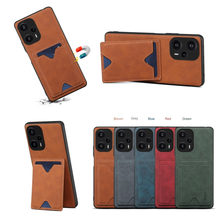 Denior PU Back Cover Card Slot Holder Phone Case For Xiaomi Redmi Note 12 Turbo / Poco F5(Blue)