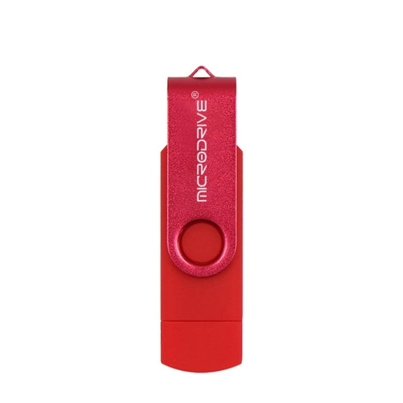 MicroDrive 32GB USB 2.0 Mobile Computer Dual-use Rotating OTG Metal U Disk (Red)