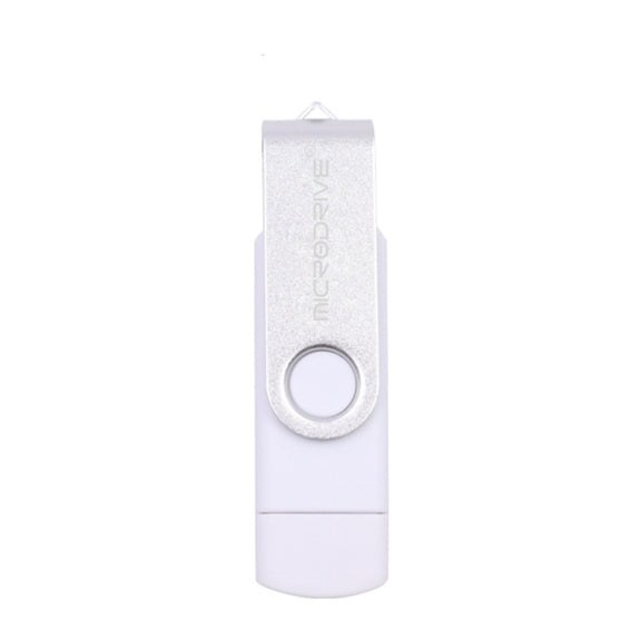 MicroDrive 32GB USB 2.0 Mobile Computer Dual-use Rotating OTG Metal U Disk (White)